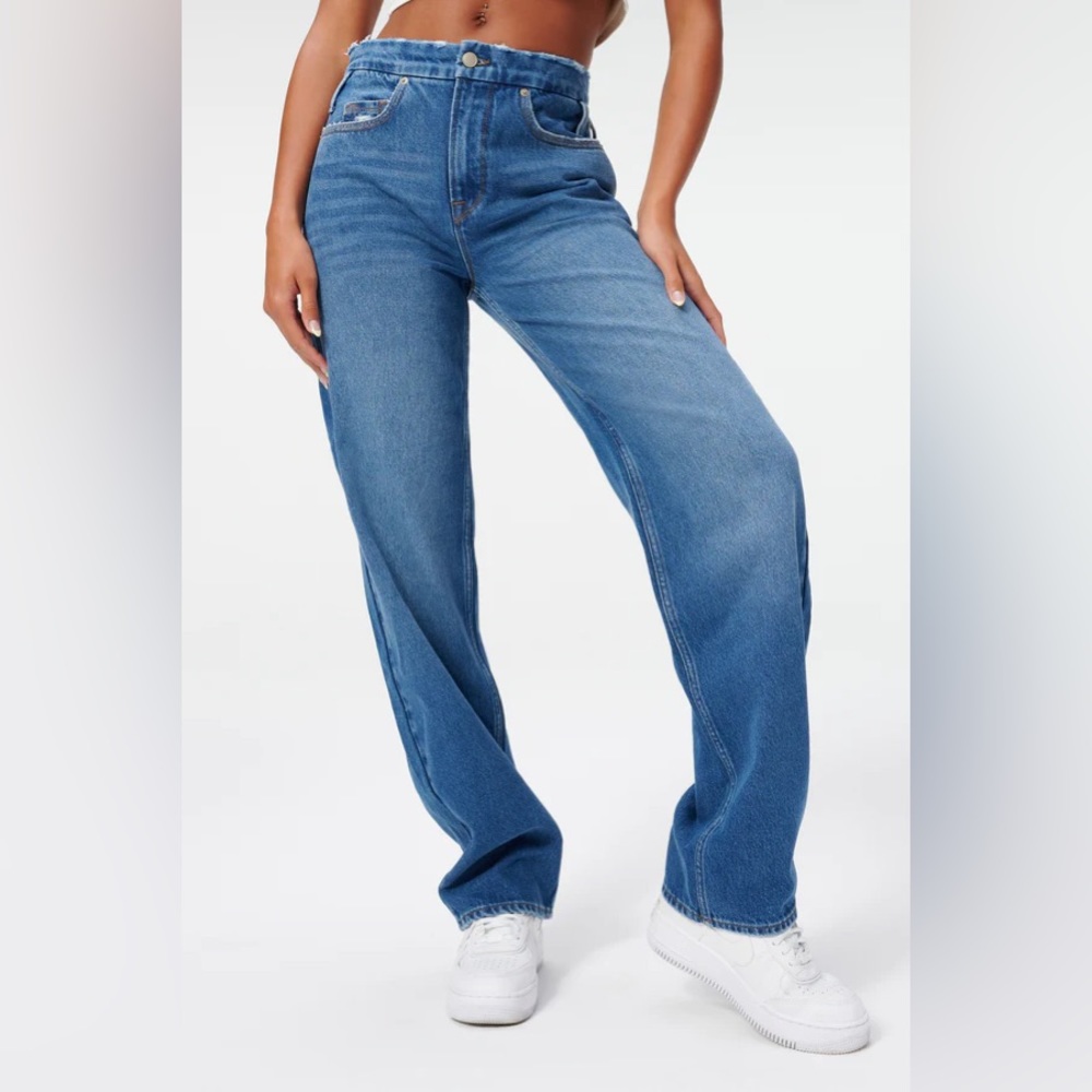 NWT good American good 90s relaxed mid-rise jeans, medium blue wash